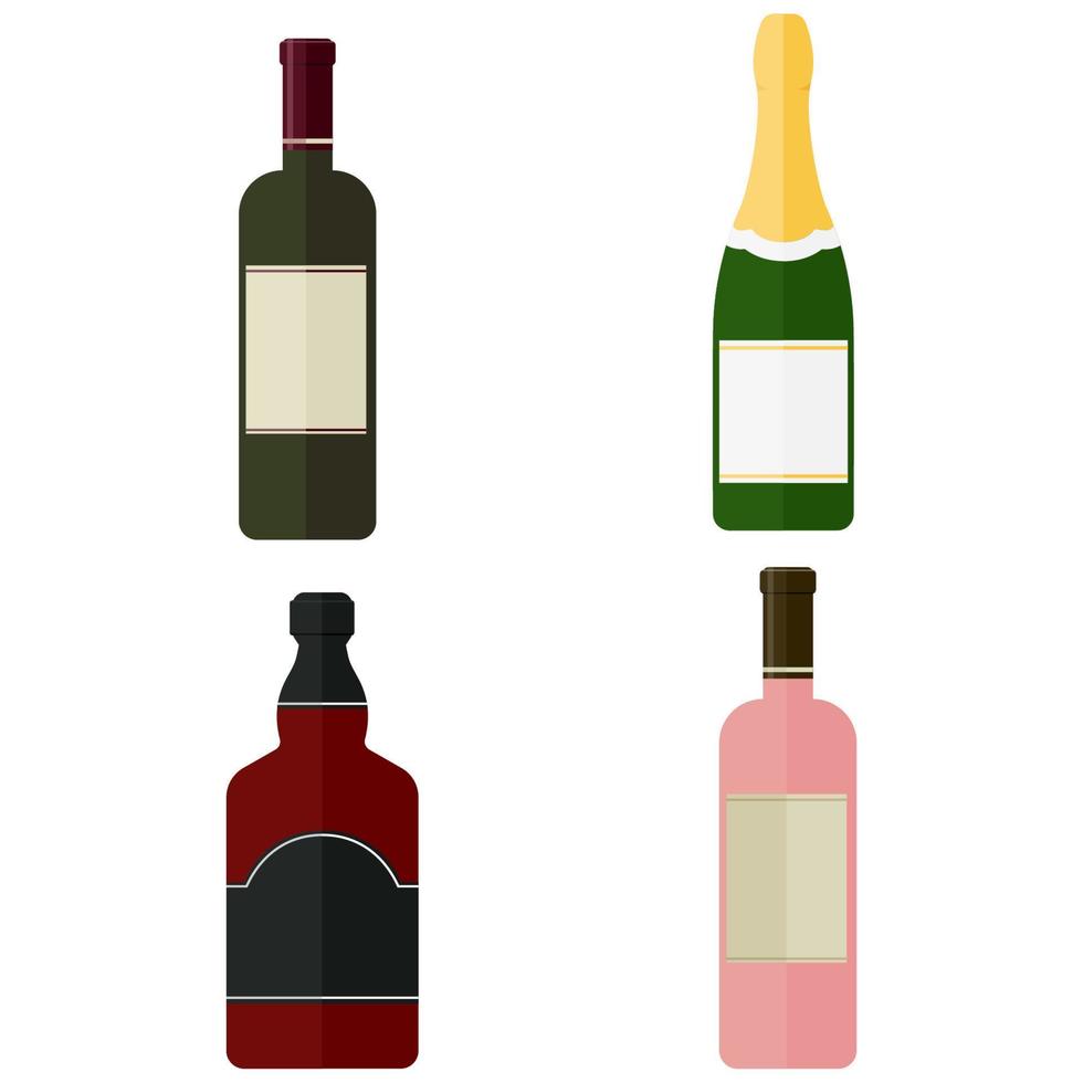 Alcoholic bottles wine, champagne, brandy, whiskey, cognac. vector