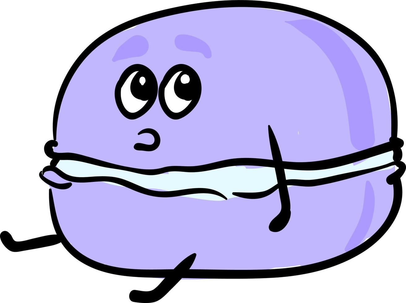 Macaron púrpura asustado, ilustración, vector sobre fondo blanco.
