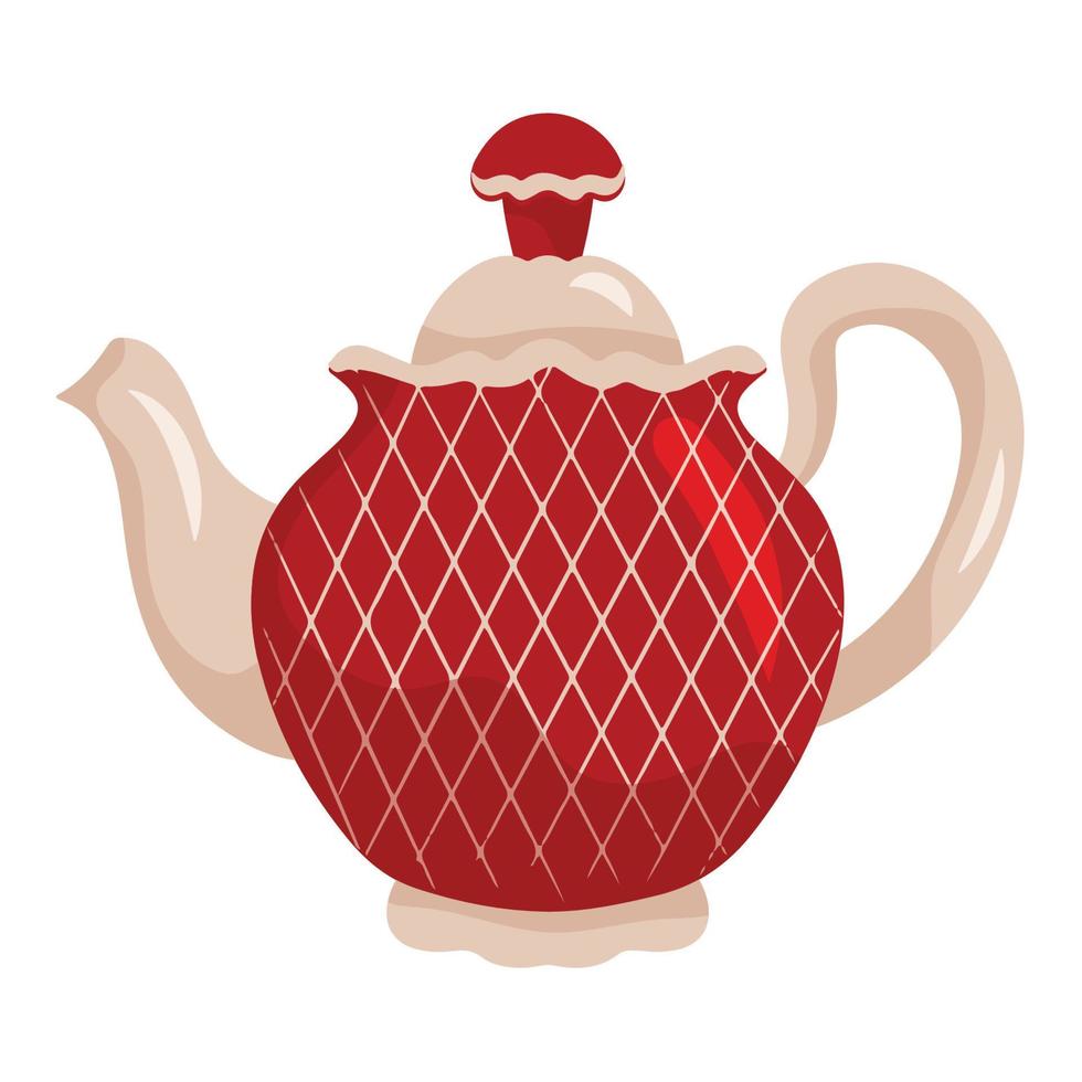 Porcelain teapot in red color, vector illustration