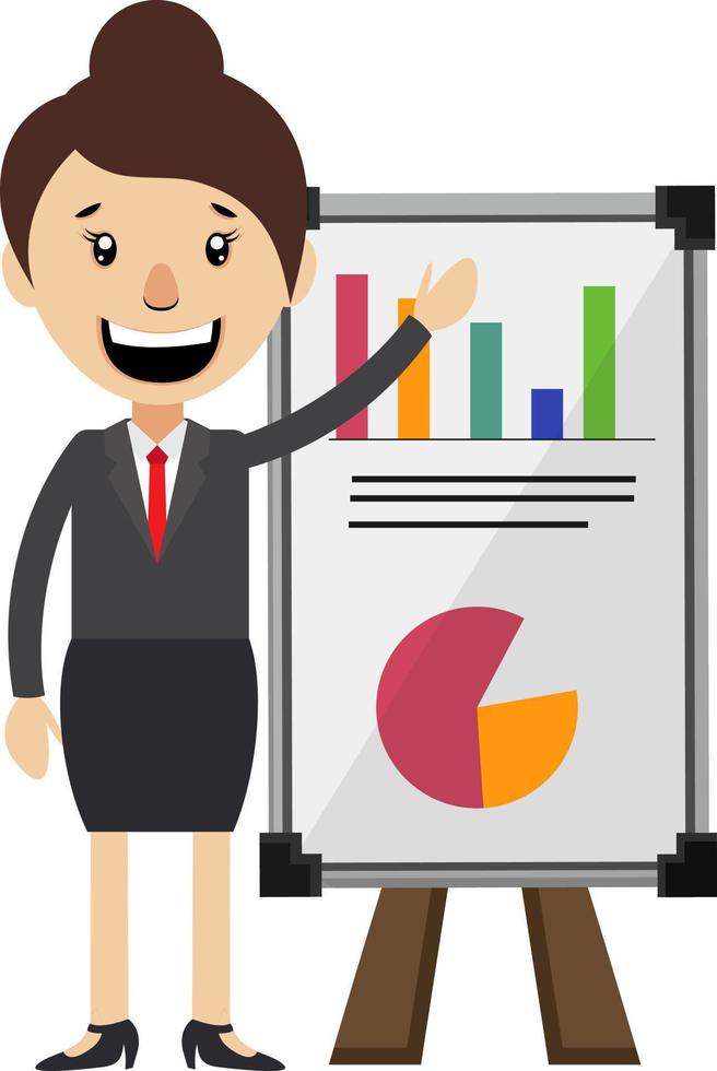 Woman showing presentation, illustration, vector on white background.