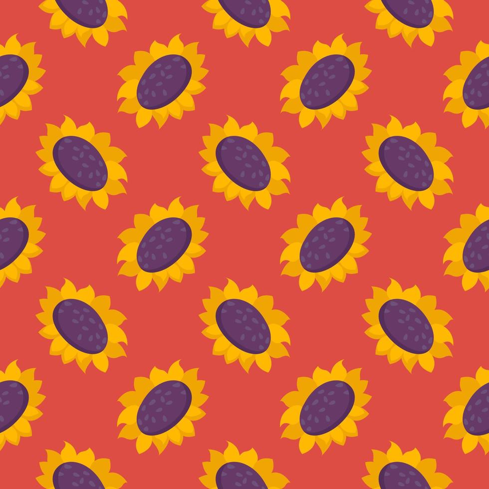 Yellow sunflower ,seamless pattern on red background. vector