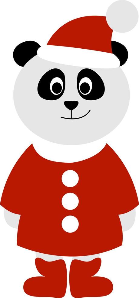 Panda with santa suit, illustration, vector on white background.