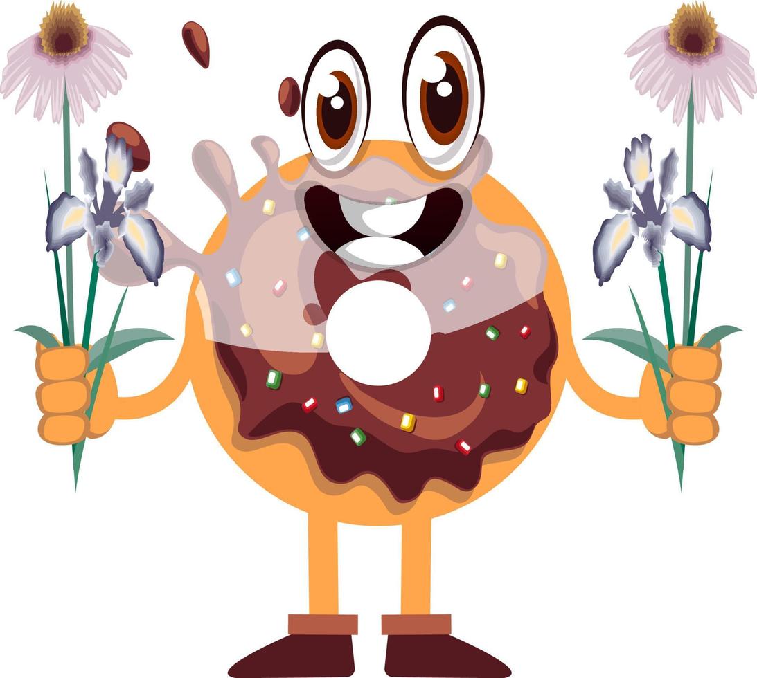 Donut with flowers, illustration, vector on white background.