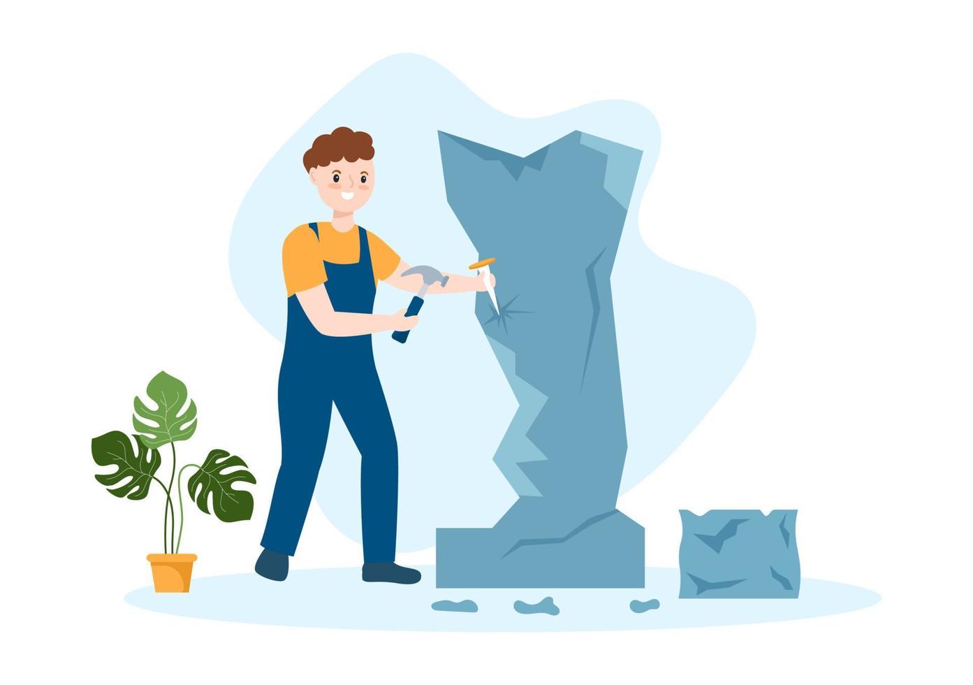 a Sculptor is Carving Sculpture to Form a Work and Will be on Display in the Museum on Flat Cartoon Hand Drawn Templates Illustration vector