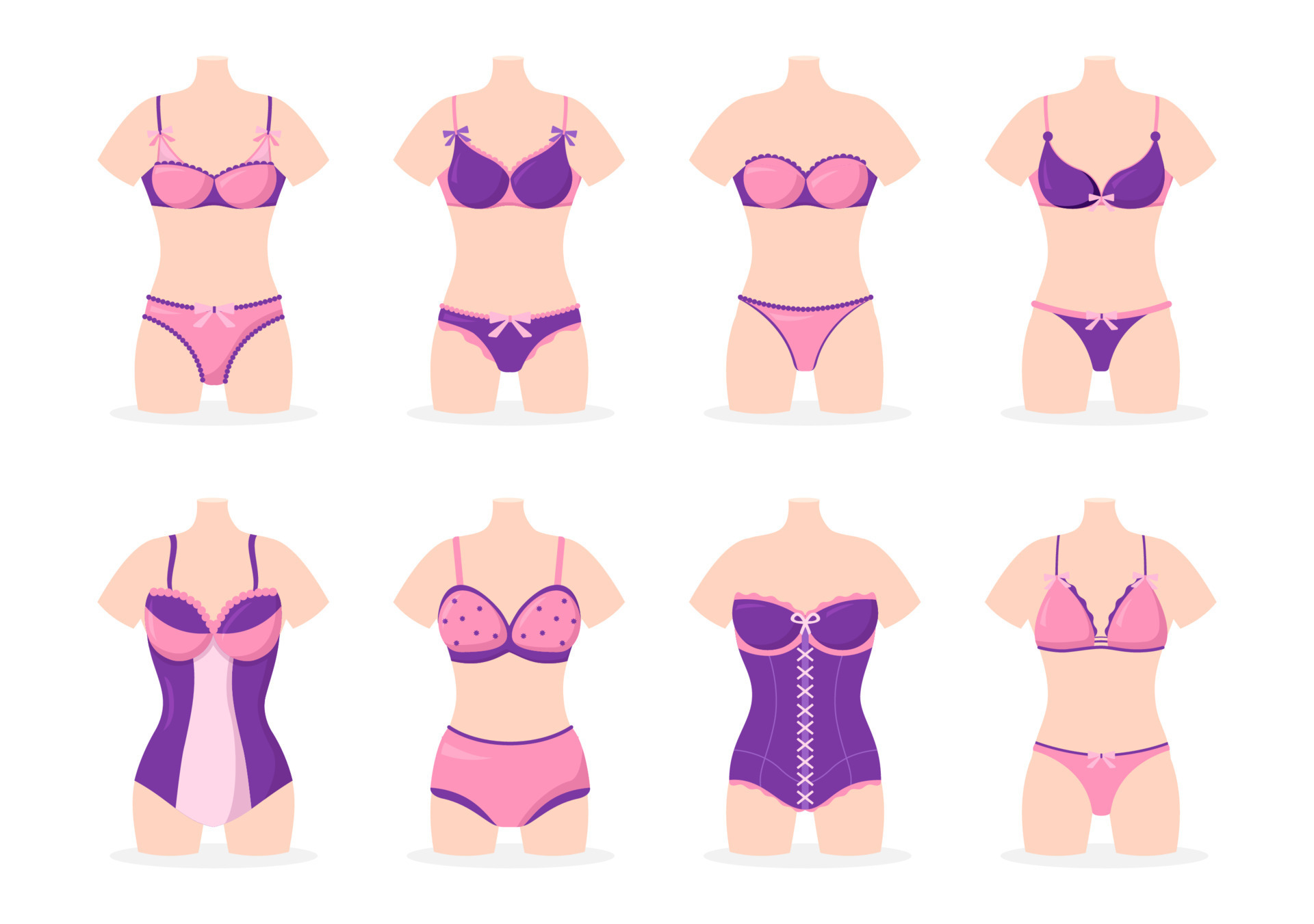 Collection of Stylish Woman Lingerie, Bra and Undies Underwear with Pink  and Purple Color on Flat Cartoon Hand Drawn Templates Illustration 13516815  Vector Art at Vecteezy