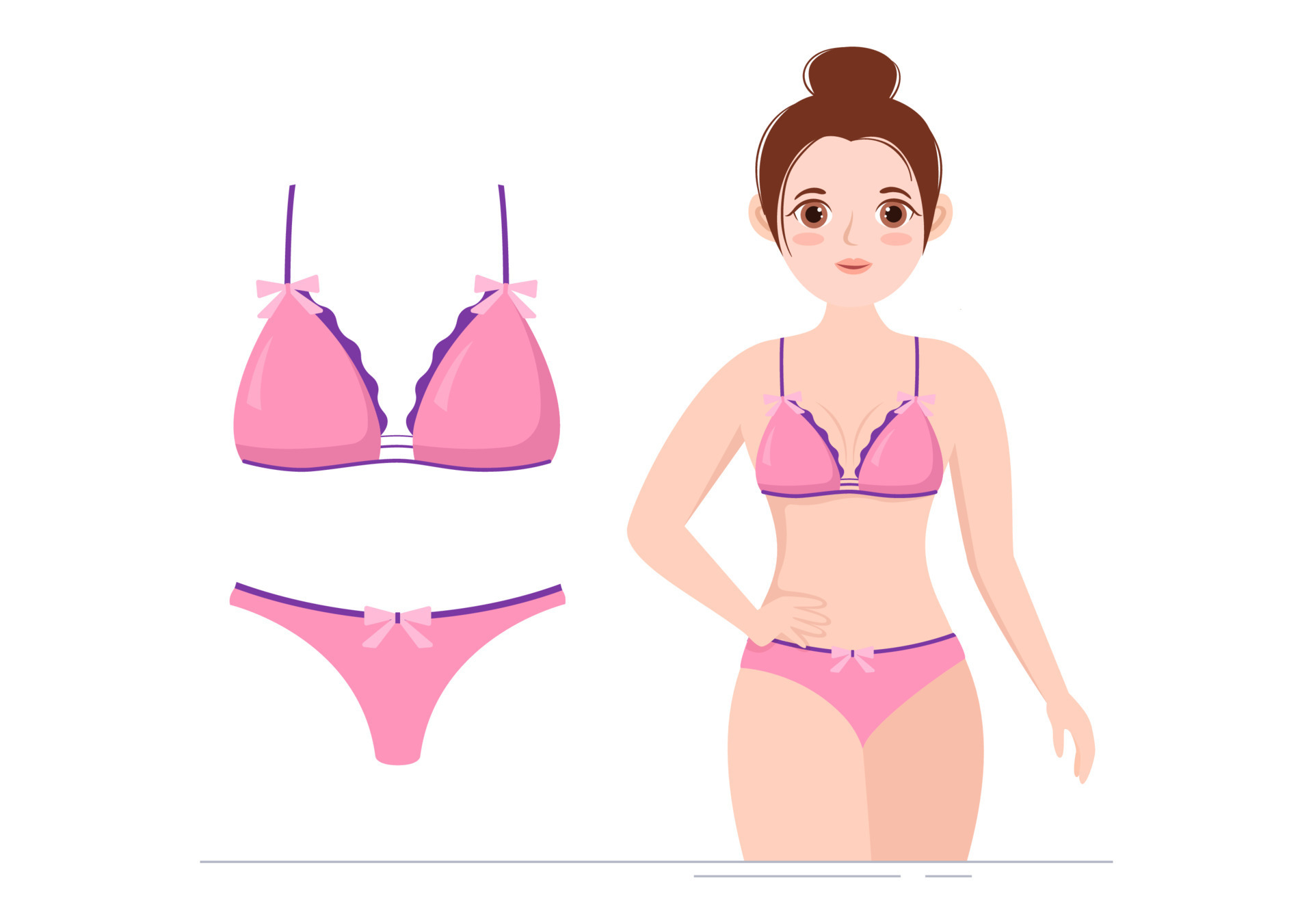 Collection of Stylish Woman Lingerie, Bra and Undies Underwear with Pink  and Purple Color on Flat Cartoon Hand Drawn Templates Illustration 13516816  Vector Art at Vecteezy