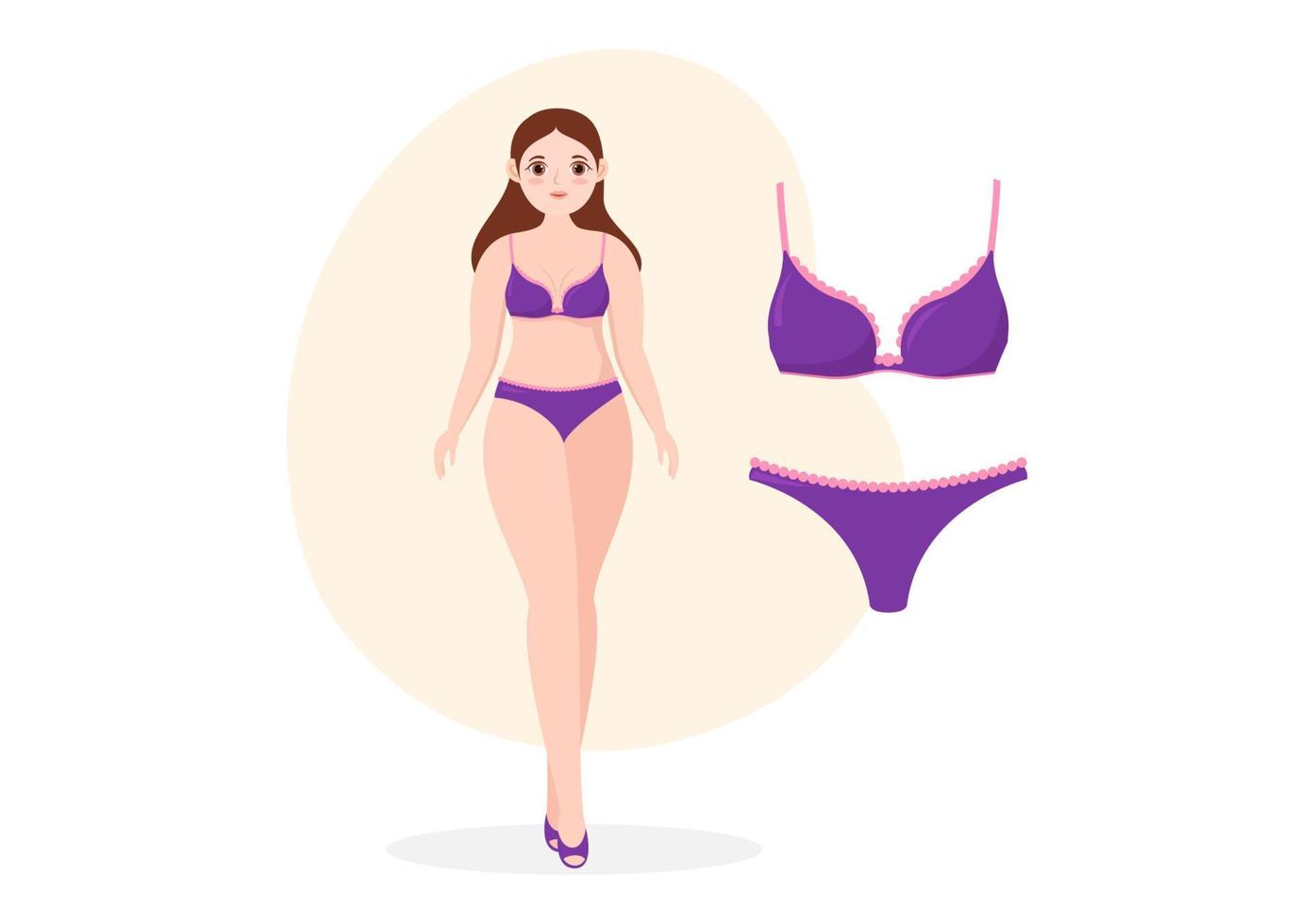 Collection of Stylish Woman Lingerie, Bra and Undies Underwear with Pink and Purple Color on Flat Cartoon Hand Drawn Templates Illustration vector