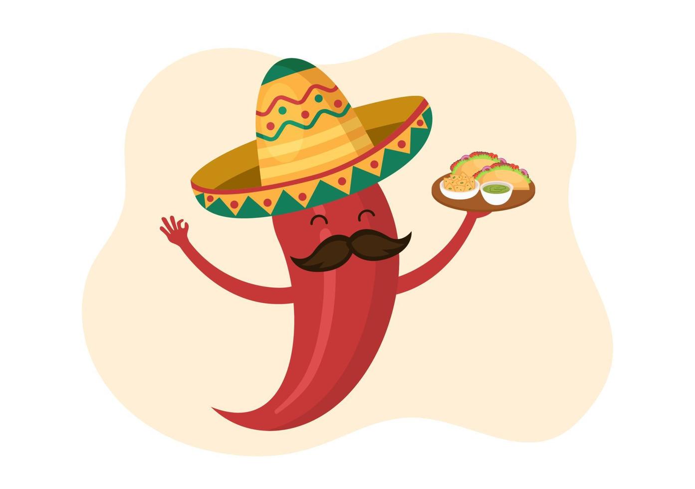 Mexican Food Restaurant with Various of Delicious Traditional Cuisine Tacos, Nachos and Other on Flat Cartoon Hand Drawn Templates Illustration vector