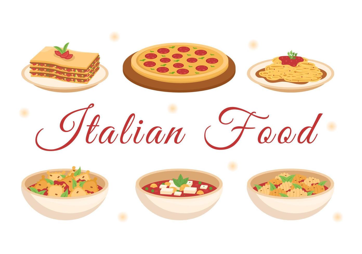 Italian Food Restaurant or Cafeteria with Chef Making Traditional Italian Dishes Pizza or Pasta in Hand Drawn Cartoon Template Illustration vector