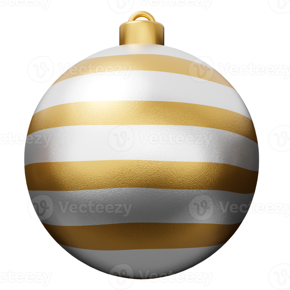 Gold and white Christmas bauble ball 3d render png