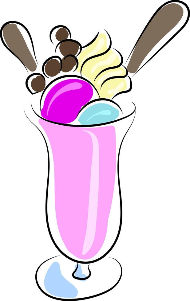 Ice cream cocktail, illustration, vector on white background.