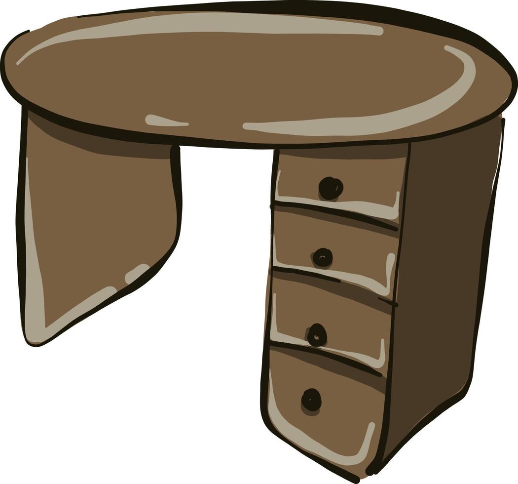 Wooden work table, illustration, vector on white background.