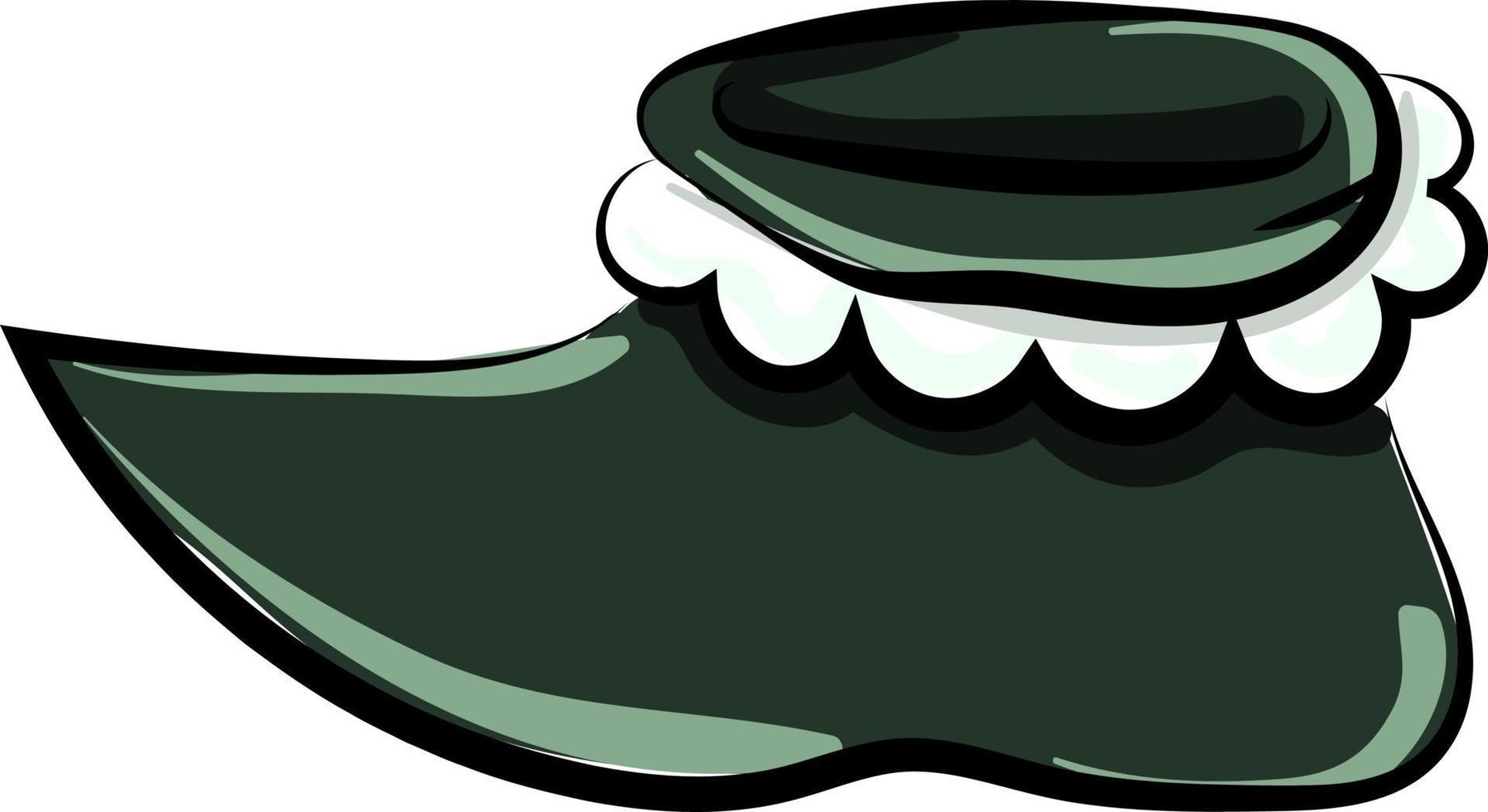 Green elf shoe, illustration, vector on white background.