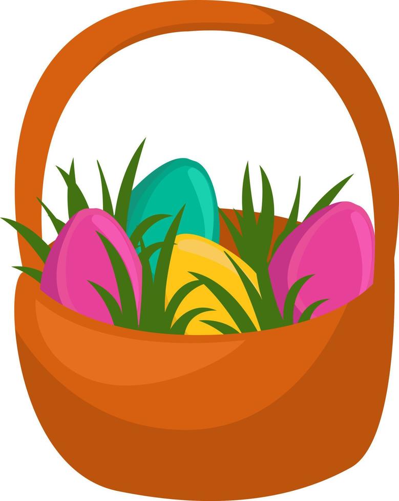 Easter basket with eggs, illustration, vector on white background