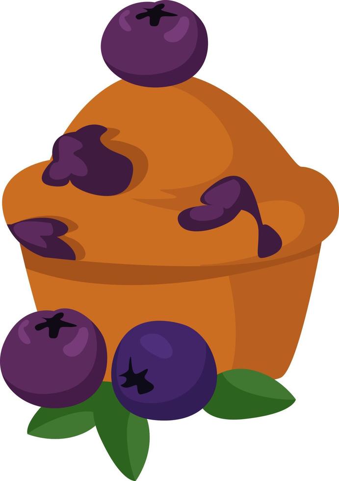 Muffin de arándanos, ilustración, vector sobre fondo blanco.