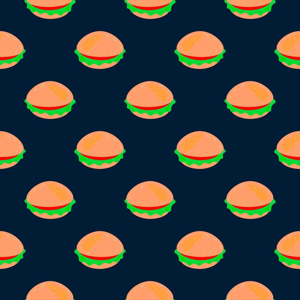 Deliciosas hamburguesas, patrones sin fisuras sobre fondo azul oscuro. vector