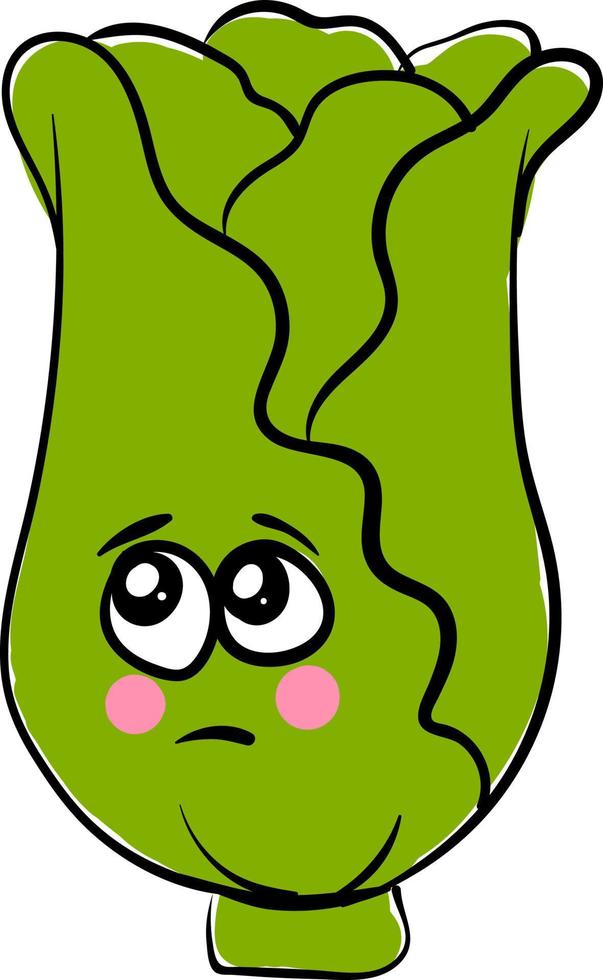 Sad lettuce, illustration, vector on white background.