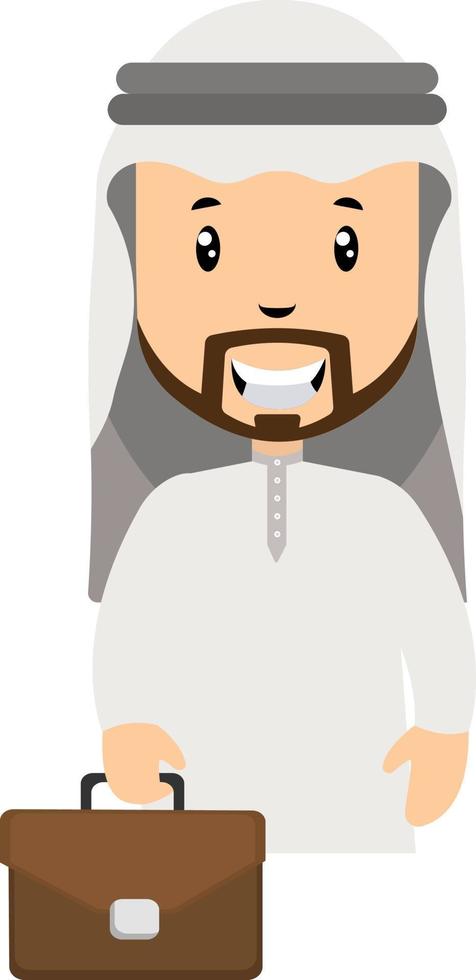 Arab with suitcase, illustration, vector on white background.