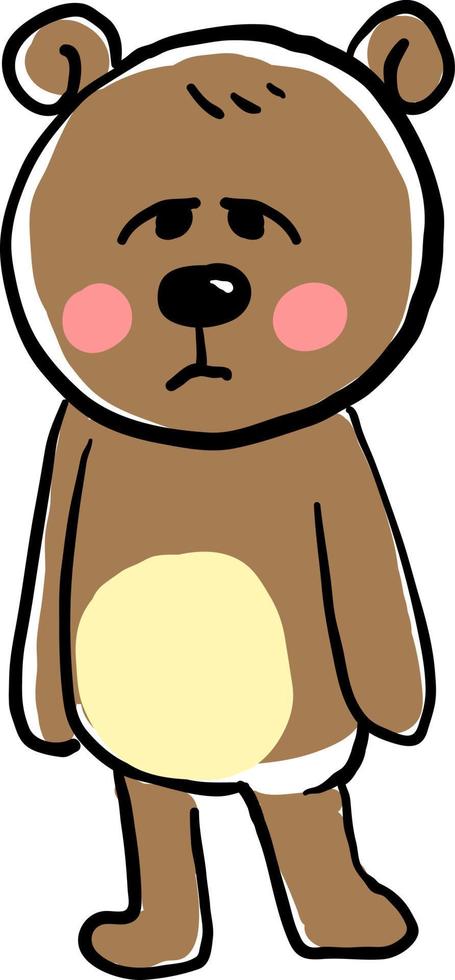 Sad bear, illustration, vector on white background.