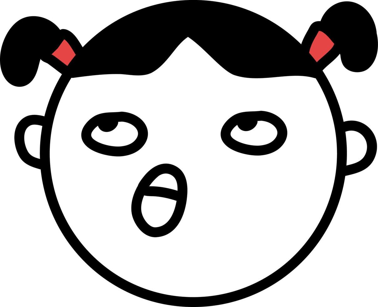 Bored girl with pigtails, illustration, vector on a white background.