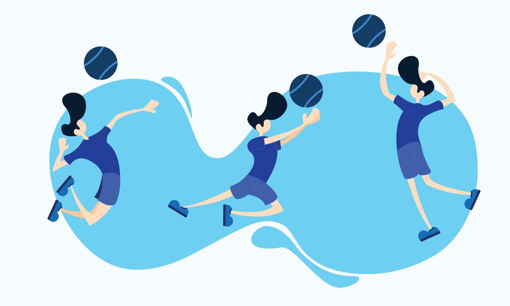 flat illustration playing volleyball vector