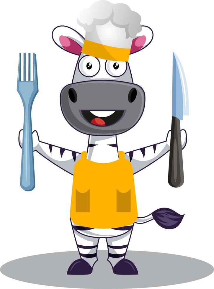 Zebra cooking, illustration, vector on white background.