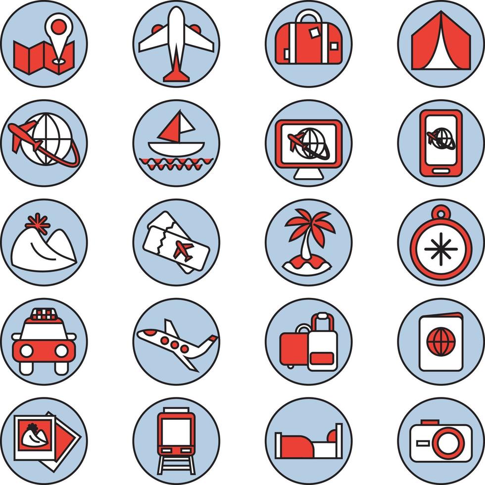 Travel icon pack, illustration, vector on a white background.