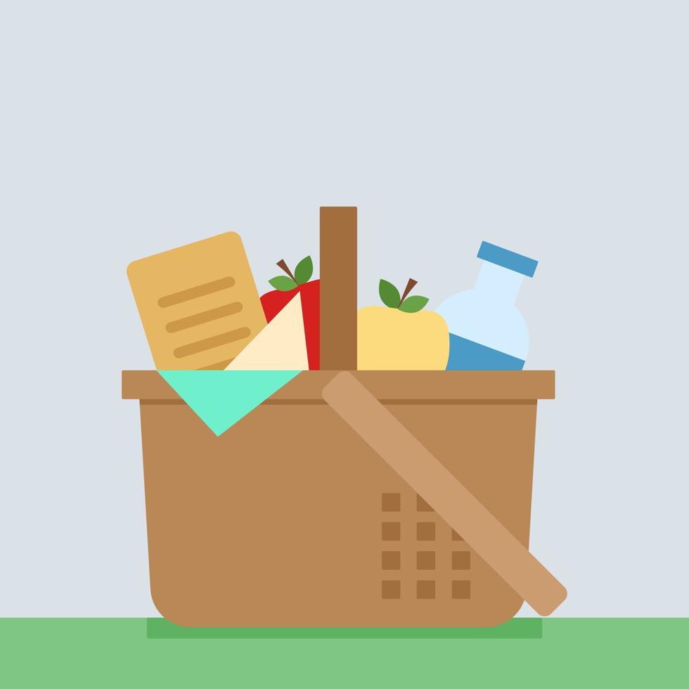 Picnic basket, illustration, vector on white background.