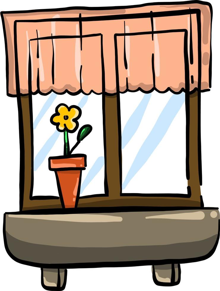 Window with flower in vase , illustration, vector on white background