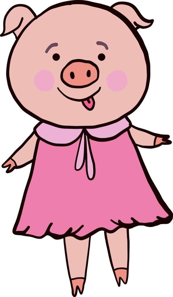 Pig in a pink dress , illustration, vector on white background