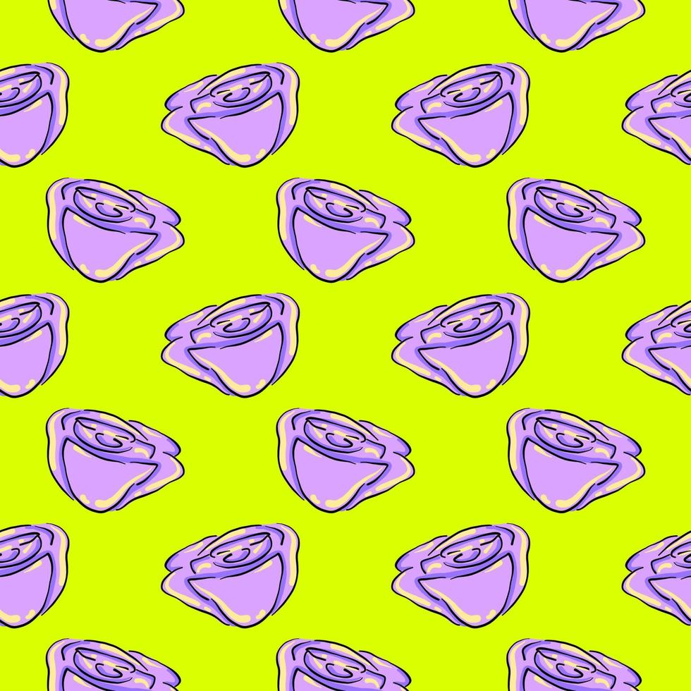 Purple roses, seamless pattern on green background. vector