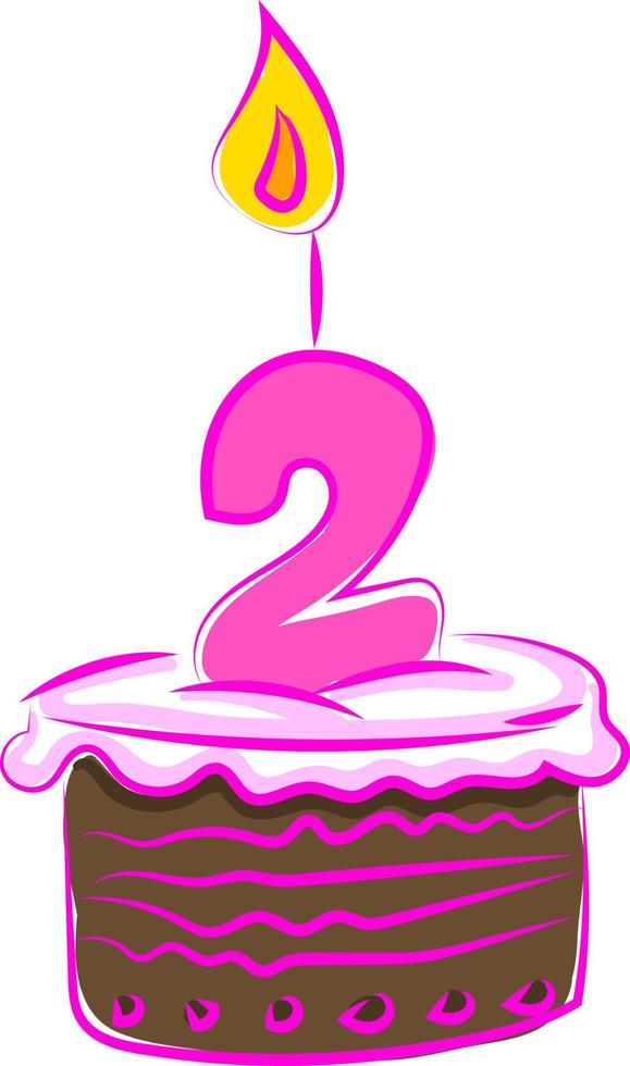 Birthday cake with number two, illustration, vector on white background.