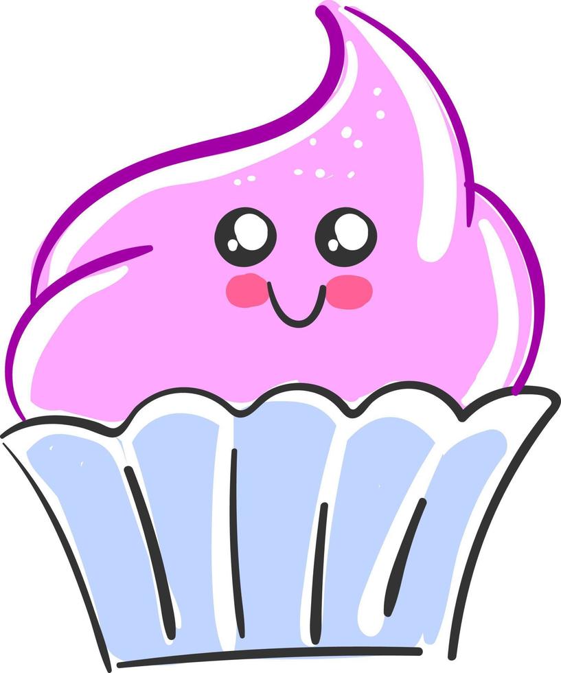 Cute pink cupcake, illustration, vector on white background.