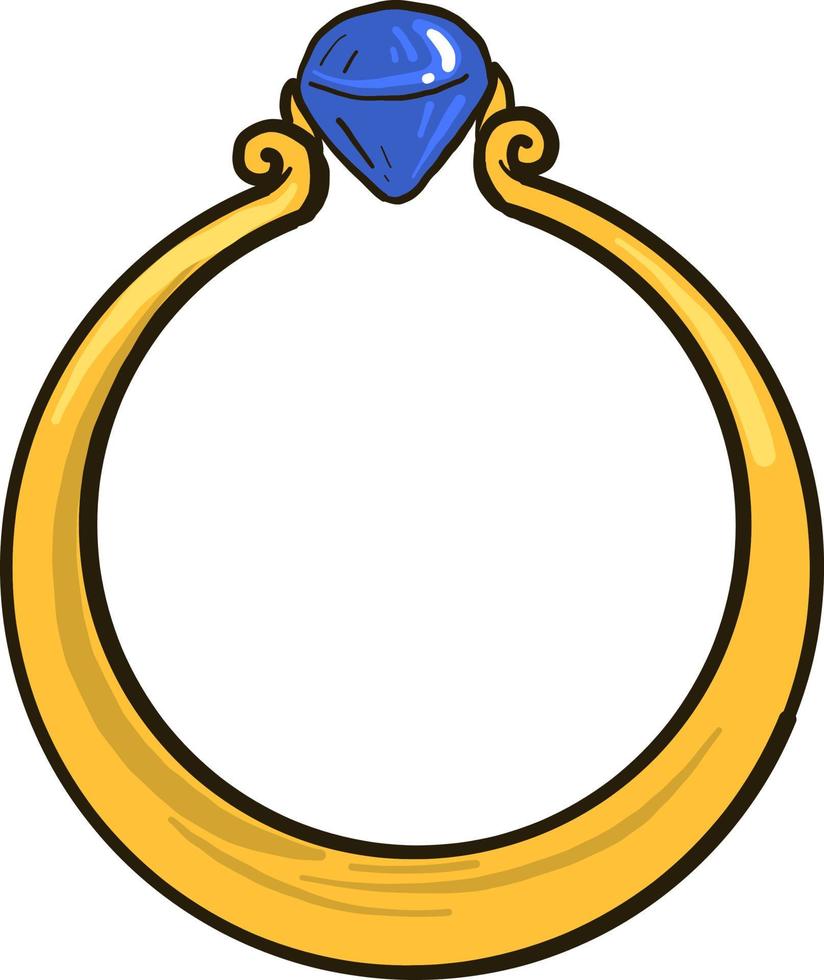 Anillo con piedra azul, ilustración, vector sobre fondo blanco.