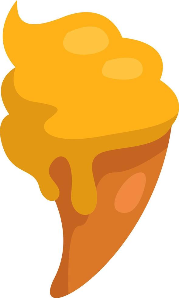 Helado amarillo en cono, ilustración, vector sobre fondo blanco.