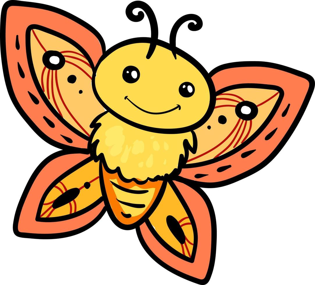 Happy yellow butterfly , illustration, vector on white background