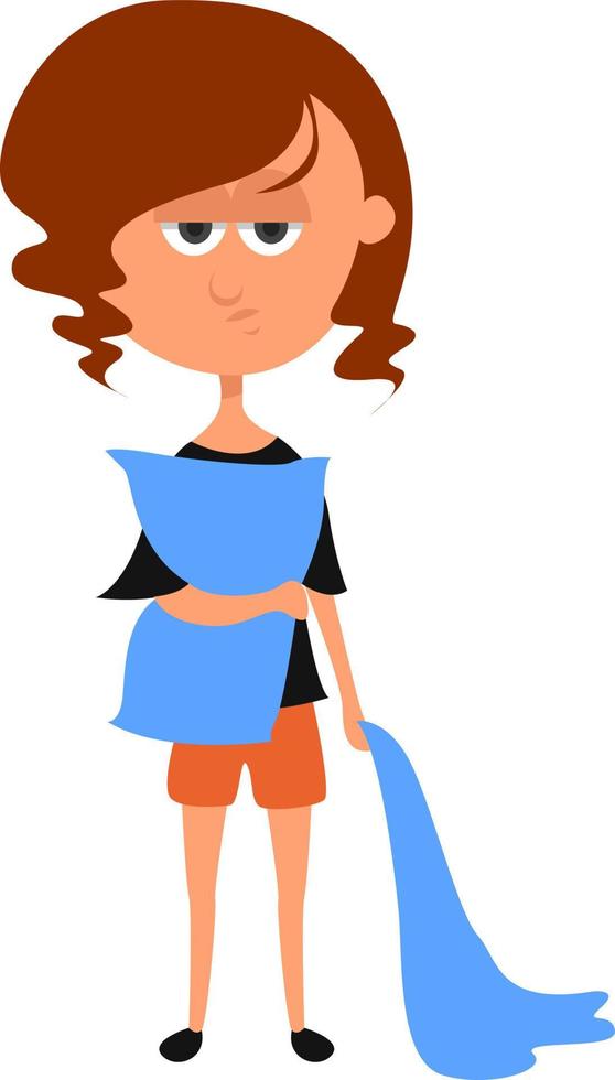 Girl with pillow, illustration, vector on white background