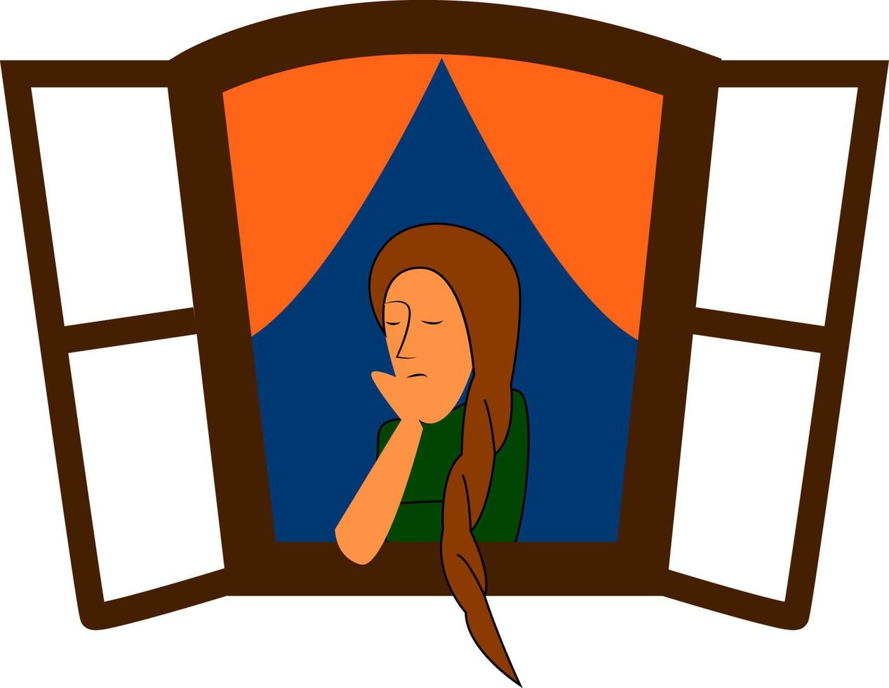 Girl in Window, vector or color illustration.