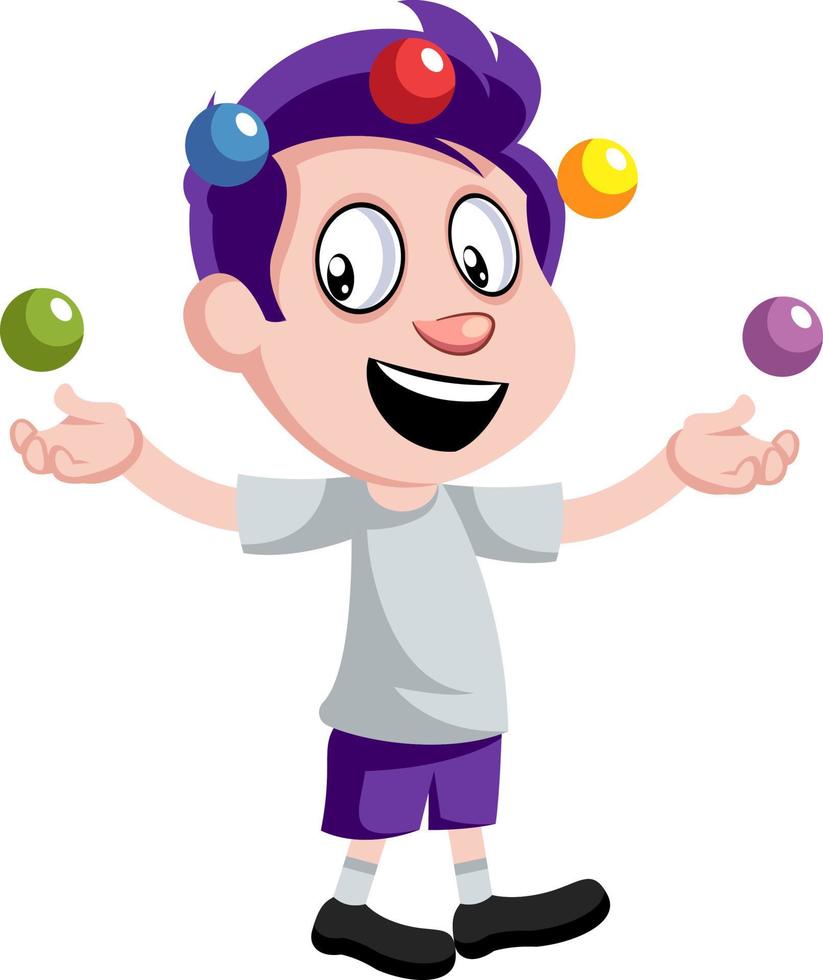 Boy juggling, illustration, vector on white background.