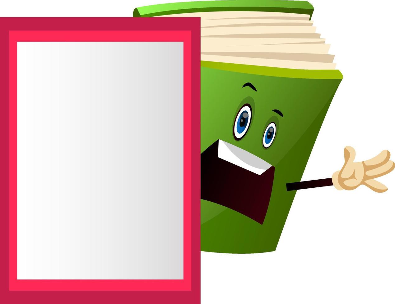 Cartoon book character with a poster sign, illustration, vector on white background.