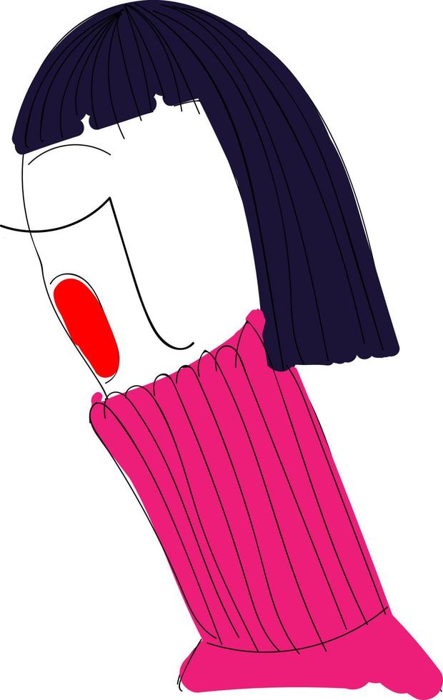 Girl in pink sweater, vector or color illustration.