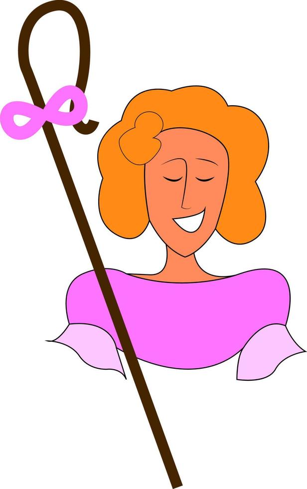Shepherdess with stick, vector or color illustration.