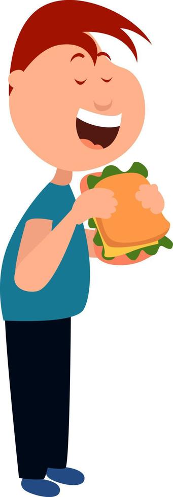 hombre comiendo sándwich, ilustración, vector sobre fondo blanco