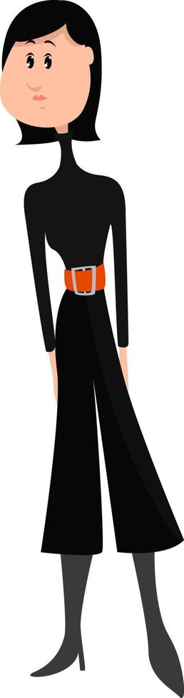 chica vestida de negro, ilustración, vector sobre fondo blanco.