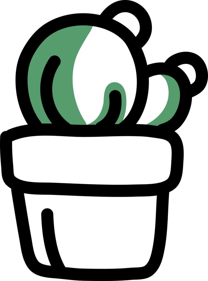 Circular cactus with a flower, illustration, vector on white background.