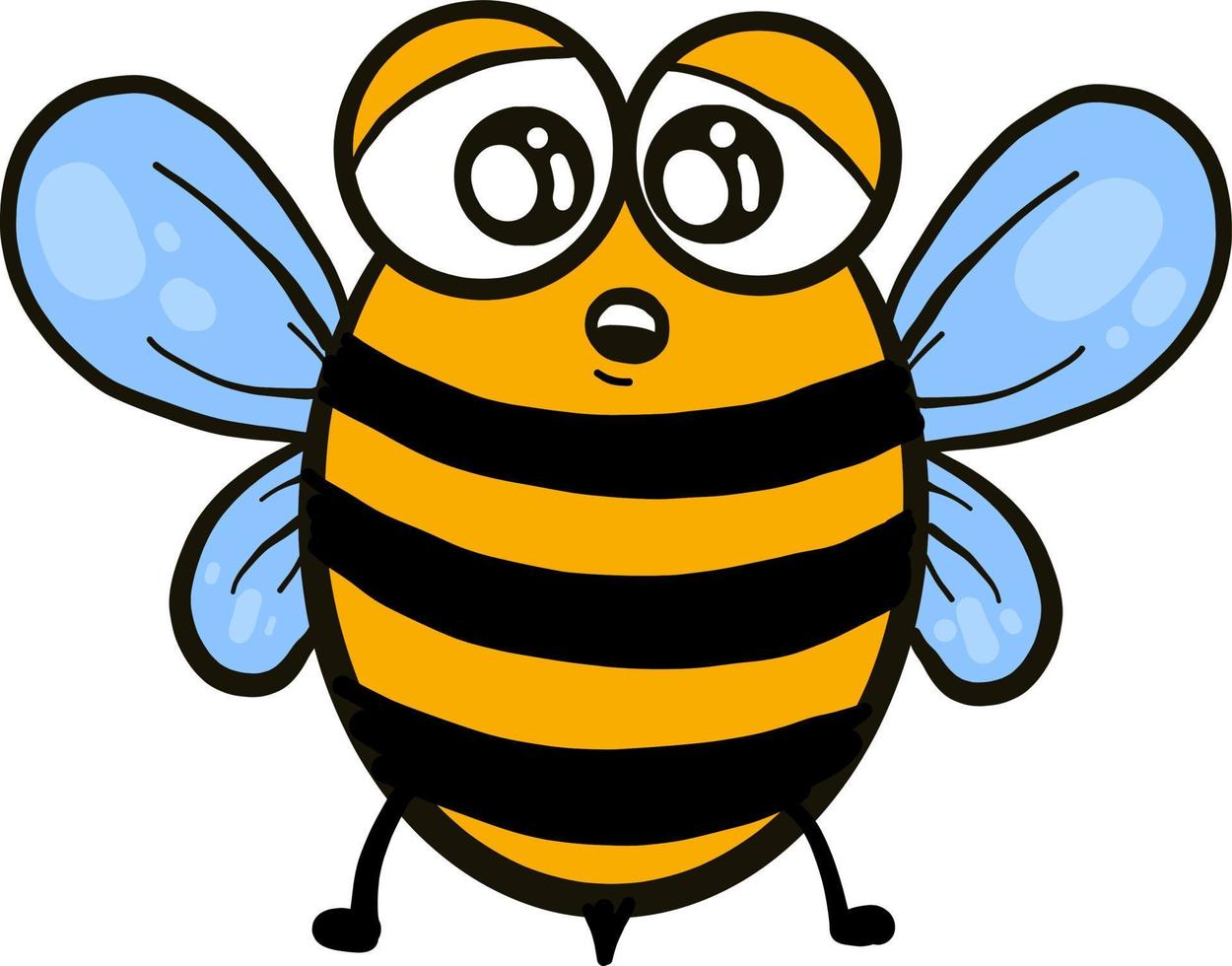 Pequeña abeja gorda asustada, ilustración, vector sobre fondo blanco.