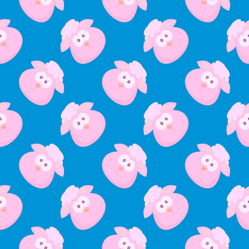 Pink goat , seamless pattern on a blue background. vector