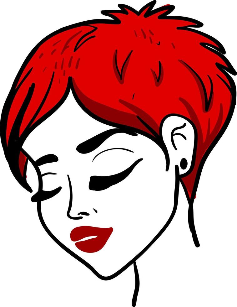 Chica con pelo rojo corto, ilustración, vector sobre fondo blanco.