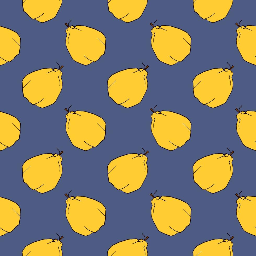 Yellow quince ,seamless pattern on blue background. 13519471 Vector Art