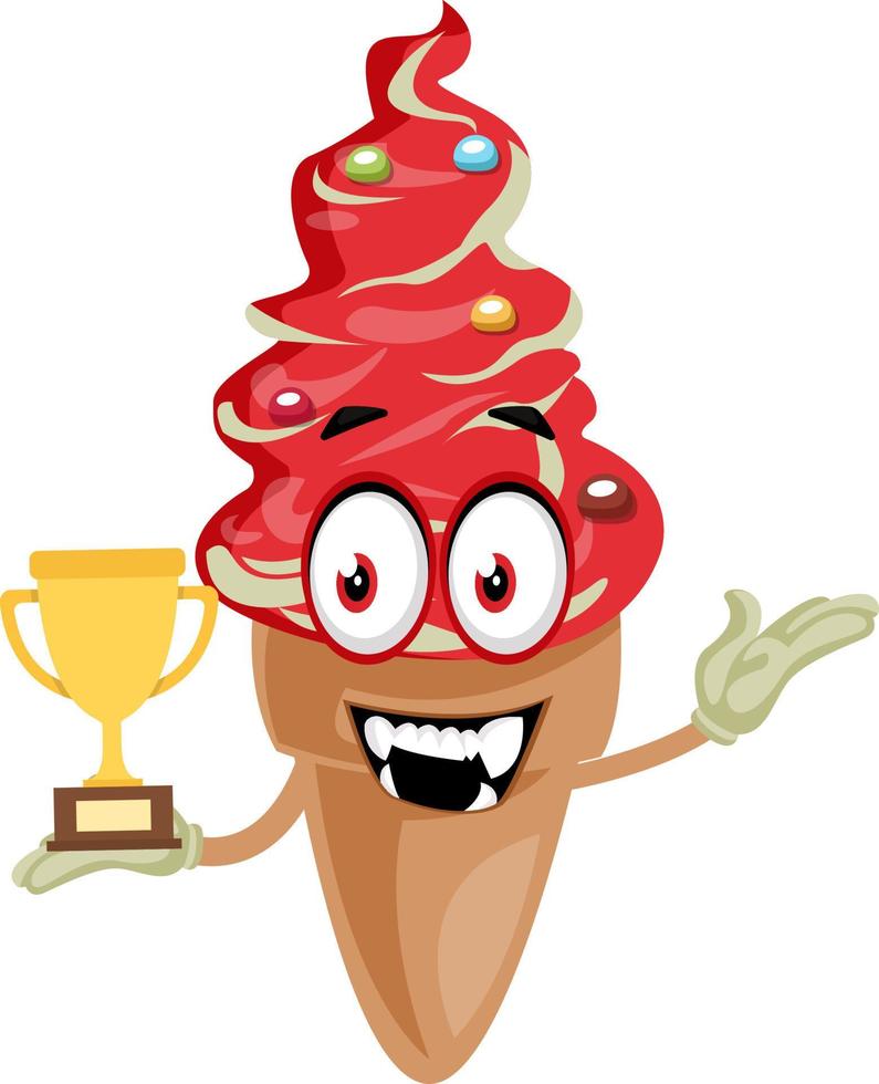 Helado con trofeo, ilustración, vector sobre fondo blanco.